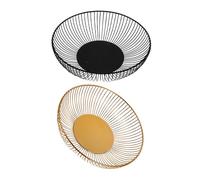 MOLUCKFU 2pcs Rustic Iron Fruit Basket Large Capacity Round Wire Bowls in Gold Black Multipurpose Countertop Storage for Fruits Snacks Bread and Vegetables Airflow Design for Kitchen Table