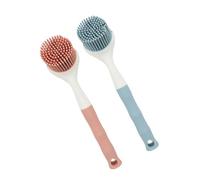MOLUCKFU 2pcs Silicone Kitchen Cleaning Brush Multi-function Pot Scrubber for Non-stick Pans Handheld Dishwashing Brush in Pink and Blue Reusable Oil-resistant Scrubber for Efficient