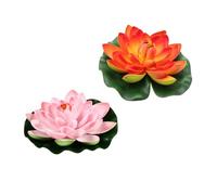 MOLUCKFU 2pcs Simulated Lotus Decoration Orange Light Pink Floating Water Lily Flowers Lightweight Material Realistic False Lotus for Garden Ponds Fountains Pools No Watering Required