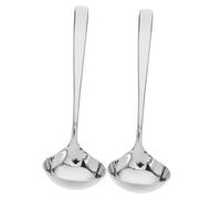 MOLUCKFU 2pcs Stainless Steel Serving Ladle with Extended Reach Handle for Gravy Sauces Soup and Salad Dressings Ergonomic Kitchen Spoons for Stirring and Scooping Silver