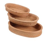 MOLUCKFU 3pcs Handwoven Natural Rattan Oval Serving Basket Multipurpose Bread and Fruit Bowls for Kitchen Bathroom Living Storage Organizer with Artisan Craftsmanship