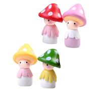 MOLUCKFU 4 Pcs Miniature Mushroom Dolls Set, Miniature Mushroom Bonsai Adornments Red, Pink, Yellow, Green, Fairy Garden Dollhouse Accessories for Landscape and Potted Plant Decoration