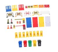 MOLUCKFU 40pcs Traffic Signs Playset for Plastic Cones Garbage Can and Roadblocks Realistic Street Elements in Bright Colors for Early Education and Interactive Learning Indoors Outdoors