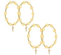 MOLUCKFU 4pcs Golden Alloy Religious Bracelet with Crucifix Charm | Prayer Counting Aid, Traditional Understated Style, Daily Devotion and Confirmation Ceremonies, Discreet Faith Expression