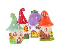 MOLUCKFU 4pcs Miniature Fairy House Resin Figurines for Garden Terrarium Micro Scene Decoration Small Resin Village Houses for Home Supplies and Plant Pot