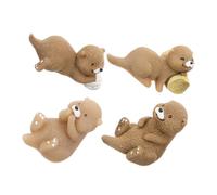 MOLUCKFU 4pcs Miniature Otter Figurines Animal Dolls for Cake Toppers Garden Decor Diy Micro Landscape Student and Succulent Plant Accessories