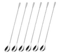 MOLUCKFU 6pcs Stainless Steel Long Mixing Spoons for Stirring Cocktail Drinks Bar Spiral Pattern Teaspoons with Smooth Edges and Construction for Home and Professional Use