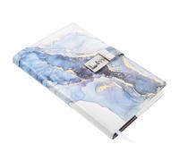 MOLUCKFU A5 Diary with Lock Password Protected Journal, Dark Blue Notebook with Secure Code Lock, Communication Diary for Women, Marble Writing Journal for Personal Notes and Travel