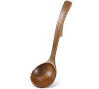 MOLUCKFU Acacia Wood Ladle Spoon with Hook, Medium 24X7Cm Non-Stick Wooden Soup Cooking Spoon, Sturdy Kitchen Serving Utensil for Stirring and Serving