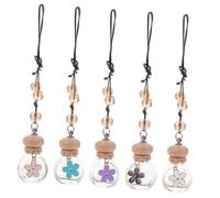 MOLUCKFU Car Essential Oil Diffuser Hanging Perfume Bottles 8ml 5pcs Set Colorful Daisy Design with Crystal Clover Caps Car Air Freshener for Interior Aromatherapy Use