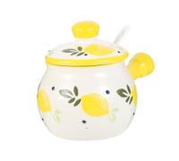 MOLUCKFU Ceramic Spice Container with Lid and Spoon Portable Salt and Sugar Jar for Kitchen Seasoning Storage Premium Smooth Material for Condiments Peppers Snacks Home Use