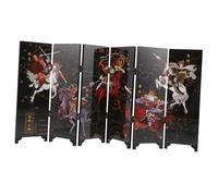 MOLUCKFU Chinese Style Mini Folding Screen Wooden Panel Divider Desktop Ornament Antique Chinese Culture Decoration for Home Office Party Photo Prop