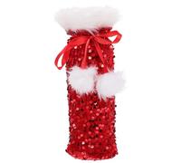 MOLUCKFU Christmas Plush Red Wine Bottle Cover with Drawstring Closure, Red Velvet Wine Bag Decorative Christmas Bottle Decoration for Holiday Parties and Wrapping