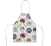 MOLUCKFU Cotton Linen Cartoon Cat Apron for Years Breathable Reusable Bib for Eating Baking Painting Easy to Clean and Apron with Cute Cat Pattern