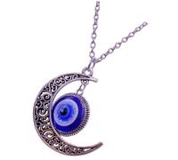 MOLUCKFU Devil Eyes Pendant Necklace, Evil Eye Necklace, Alloy Crystal Glass Moon Pendant, Unisex Neck Chain Decor, Decorative Fashion Jewellery