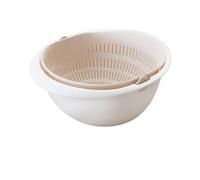 MOLUCKFU Double-Layer Draining Basket Apricot Kitchen Sink Storage Rack Rotating Fruit Vegetable Washer Multi-Purpose Plastic Drain Basket for Quick Water Drainage