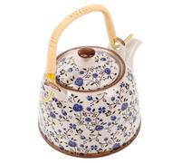 MOLUCKFU Enamel Tea Kettle Vintage Teapot 1000ml Blue Floral Portable Coffee Kettle Heat-Resistant Water Pot for Loose Leaf Tea Serving and Brewing