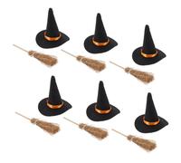 MOLUCKFU Halloween Decoration Set Broom Witch Hat Decor Hat Wooden