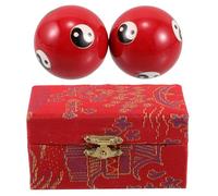 MOLUCKFU Hand Therapy Balls for Elderly Hand Exercise and Joint Flexibility Red Tai Chi Pattern Low-Temperature Enamel Massage with Presentation Box for Stress Relief and Physical Therapy