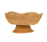 MOLUCKFU Handwoven Small Woven Rattan Fruit Basket High Foot, Practical Vegetable and Candy Storage Tray for Kitchen and Table Decor