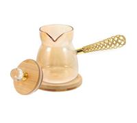 MOLUCKFU Heat-Resistant 350ml Glass Turkish Coffee Pot with Long Handle for Hand Brewed Coffee Gold Color Kettle Suitable for Home Station and Manual Pour-Over Brewing