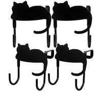 MOLUCKFU Iron Wall Hooks Storage and Hanging Organizer Cat Shaped 4pcs Creative Cartoon Style No Nails Required, Black Circular Design for Home Kitchen and Bedroom