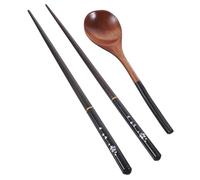 MOLUCKFU Japanese Wooden Cutlery Set Portable Spoon and Chopsticks Reusable Household Tableware for Camping Picnic Party Natural Easy to Clean