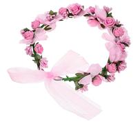 MOLUCKFU Pink Bridal Flower Crown Headband Artificial Floral Wreath for Comfortable and Easy to Wear Silk Cloth and Gauze Material for Beach and Garden Parties