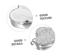 MOLUCKFU Portable Small Stainless Steel Pill Organizer Box with Heart-Shaped Rhinestone Design Moisture-Resistant Mini Medicine Case for Travel Office Gym and Vitamin Storage
