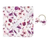 MOLUCKFU Printed Floral Receiving Blanket and Headband for Swaddle Soft Stretchy Polyester Spandex Wrap for Boys and Comfortable No-zipper Design Kit