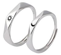 MOLUCKFU Promise Ring for Couples, Smooth and Comfort Fit 1 Pair Sun and Moon Pattern Copper His and Hers Wedding Ring Sets, Decorative Silver Costume Accessory for Lovers