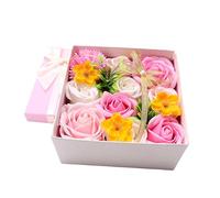 MOLUCKFU Rose Scented Soap Flower Box Pink Square Artificial Soap Rose Valentine'S Day Home Decoration Decorative Flower Box