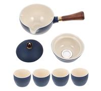 MOLUCKFU Rotatable Ceramic Kung Fu Tea Set with Side Pour Teapot and Four Cups High-Grade Material Smooth Surface Convenient for Household and Travel Use