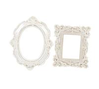 MOLUCKFU Vintage Photo Prop Frame 2 Pieces Set Pearl White Oval and Square Picture Frames for Photography Background and Photo Shoot Accessories