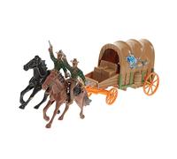 MOLUCKFU Western Cowboy Carriage Model with Two Figurines Craft for Play and Western Culture Collection Educational Cowboy and Police Wagon Decoration