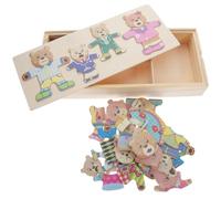 MOLUCKFU Wooden Cartoon Animal Puzzle for Educational Dress-up Bear Jigsaw Puzzle Bright Colors Sturdy Wood Material Creative Learning Game for Boys