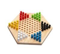 MOLUCKFU Wooden Hexagon Checkers Game for Adults Educational Chinese Checkers Family Board Game for Parent Interaction Logic Thinking Development Natural Log Color Design