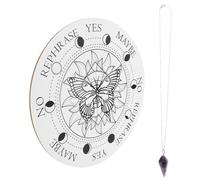 MOLUCKFU Wooden Pendulum Board for Divination with Natural Pendant Smooth Surface Engraved Pattern Home Decor Meditation Craft Elegant Spiritual Energy Plate