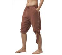 MoLucks Men’s Ankle Banded Lace-up Pirate Shorts, Medieval Viking Renaissance Navigator Halloween Cosplay Linen Costume Trousers(Brown,3XL)