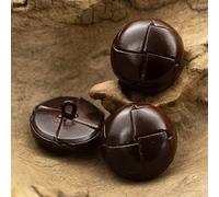 MOLUO 3Pcs Vintage Genuine Leather Button Shank Hand Made Sewing Accessories For Buttons Leather Jacket Coat Brown