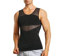 MOLUTAN Mens Compression Shirt Slimming Body Shaper Vest Sleeveless Undershirt Tank Top Tummy Control Shapewear for Men, Black, XL