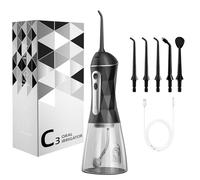 Molux Electric Water Dental Flosser - Cordless Portable Teeth Cleaner, Rechargeable 320ML Larger Water Tank Oral Irrigator, 4 Modes with 5 Jet Tips and Travel Bag, IPX7 Waterproof (Black)