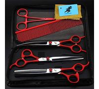 MOLVUS Scissors Kit for Pets, 7.0" High-End Pet Dogs Grooming Scissors Set Cat Hairdressing Tools Kit Sharpness Straight & Thinning & Curved Scissors for Dog/Cat Grooming,B