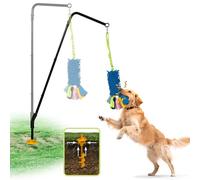 Molvyan Heavy Duty Dog Spring Pole with Screw-In Ground Anchor & 360° Swivel, Adjustable Height 30-49", Durable Outdoor Tug Toy System with Bungee Squeak Rope for Large & High Energy Dogs Training