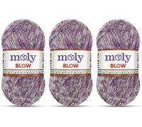 Moly Blow Yarn | 3 x 100g | 74% Polypropylene 26% Acrylic | 190m per Ball | Lightweight Air Blown Knitting & Crochet Yarn for Cardigans, Sweaters, Scarves, Hats & Blankets (114 Lavender Mist)