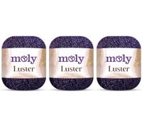 Moly Luster Cotton Glitter Yarn 3 Pack (3 x 100g) | 76% Cotton 24% Glitter | Soft Knitting & Crochet Yarn | 140m per Ball | 4.5mm Needles | for Sweaters, Cardigans, Shawls & Bags (16 Purple)