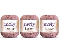 Moly Luster Cotton Glitter Yarn 3 Pack (3 x 100g) | 76% Cotton 24% Glitter | Soft Knitting & Crochet Yarn | 140m per Ball | 4.5mm Needles | for Sweaters, Cardigans, Shawls & Bags (20 Dusty Pink)