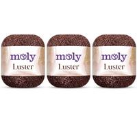 Moly Luster Cotton Glitter Yarn 3 Pack (3 x 100g) | 76% Cotton 24% Glitter | Soft Knitting & Crochet Yarn | 140m per Ball | 4.5mm Needles | for Sweaters, Cardigans, Shawls & Bags (14 Copper)