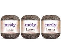 Moly Luster Cotton Glitter Yarn 3 Pack (3 x 100g) | 76% Cotton 24% Glitter | Soft Knitting & Crochet Yarn | 140m per Ball | 4.5mm Needles | for Sweaters, Cardigans, Shawls & Bags (19 Bronze)