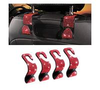 Moly Magnolia Bling Car Seat Headrest Hooks, 4PCS Handcrafted Rhinestones Seat Hanger Organizer for Handbag Purse Scarf, Universal for Cars, Auto Interior Accessories for Women Men (Red)